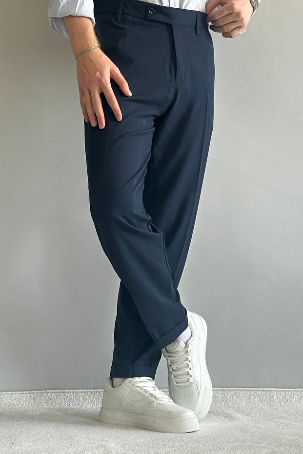 Lacivert Erkek Boyfriend Fit Kumaş Pantolon TMNAW26PL00017 - 3