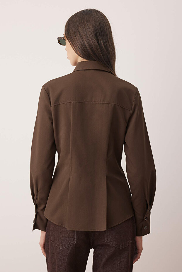 Koszula w kolorze ciemnobrązowym z zamkiem błyskawicznym TWOAW26GO00044 - 2
