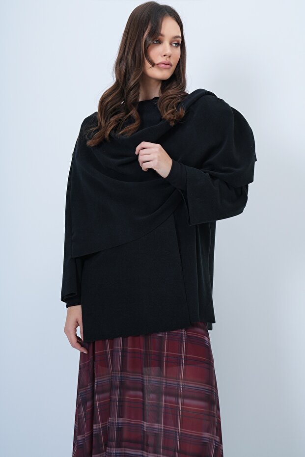 Schwarze Fleecejacke mit Schal-Detail ALC-X14683 - 7