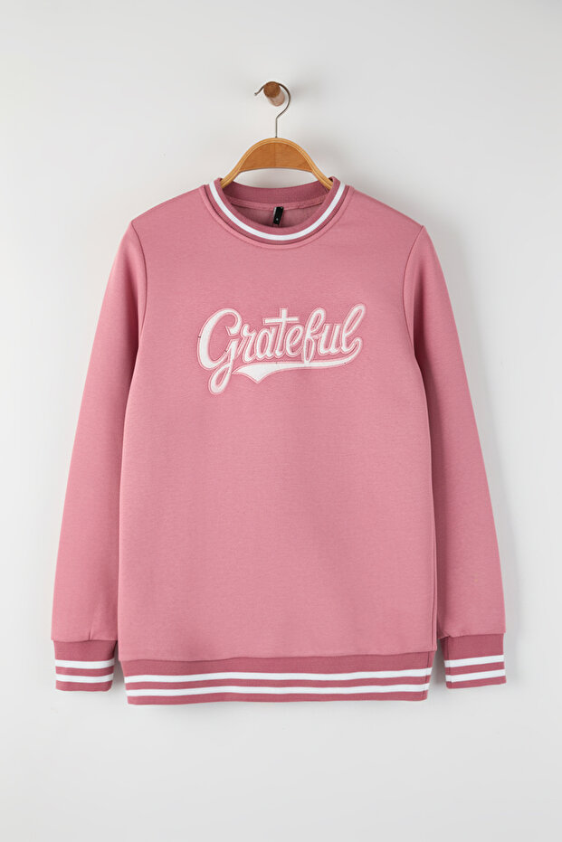 Pembe Regular/Normal Kesim Triko Bantlı Nakışlı Sweatshirt TMNAW26SW00066 - 2