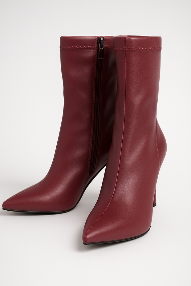 Bordó női sztreccs vékony sarkú csizma és csizma 7 cm BYNDSİT01 - 5