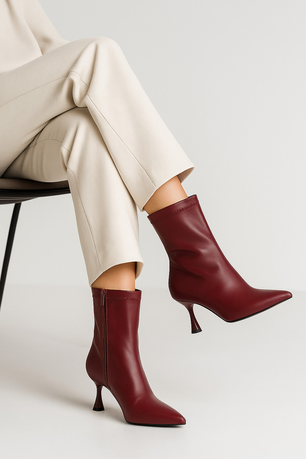 Bordó női sztreccs vékony sarkú csizma és csizma 7 cm BYNDSİT01 - 4