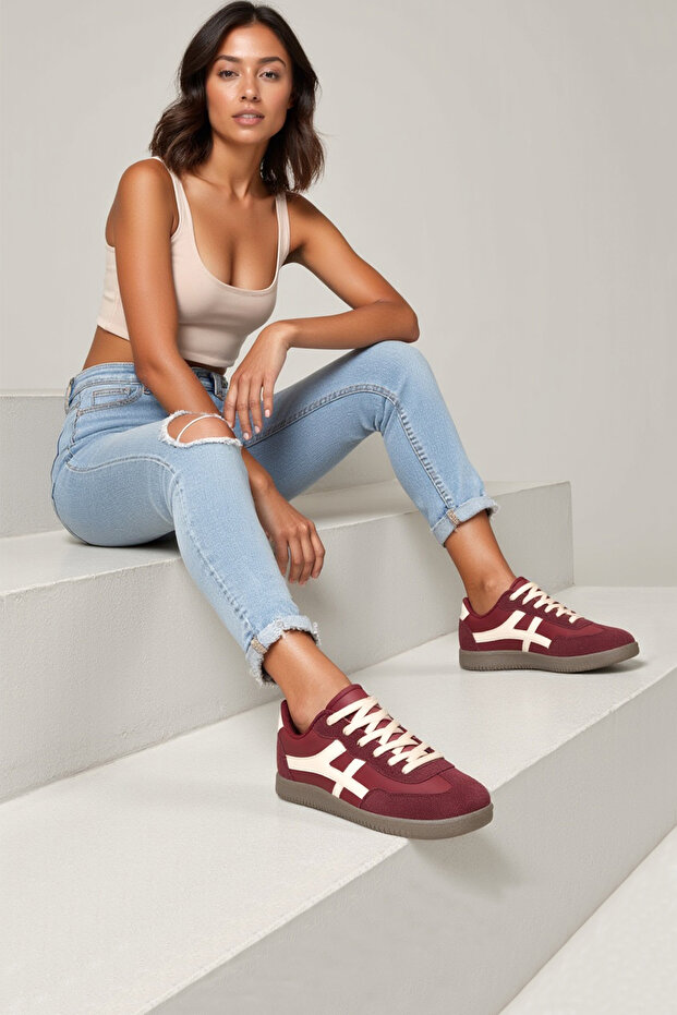 Ds Ruby Burgundy Beige Women's Sneaker Casual Sports Shoes