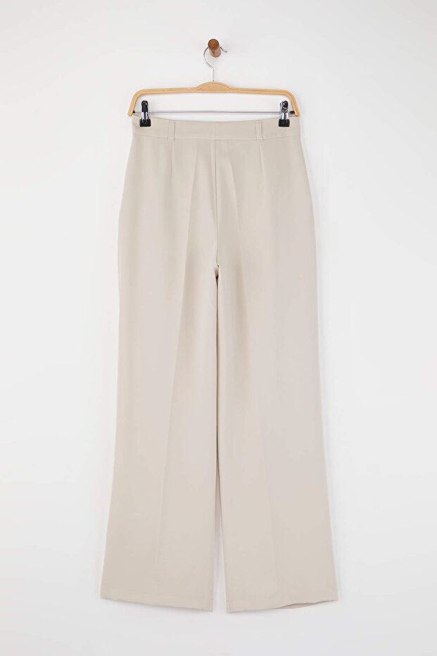 Taş Yüksek Bel Wide Leg Geniş Paça Pilili Dokuma Kumaş Pantolon TWOAW21PL0076 - 7