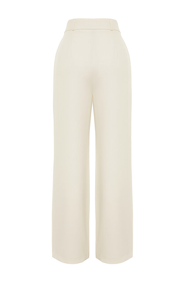 Ekru Yüksek Bel Wide Leg/Geniş Paça Pilili Dokuma Kumaş Pantolon TWOAW21PL0076 - 13