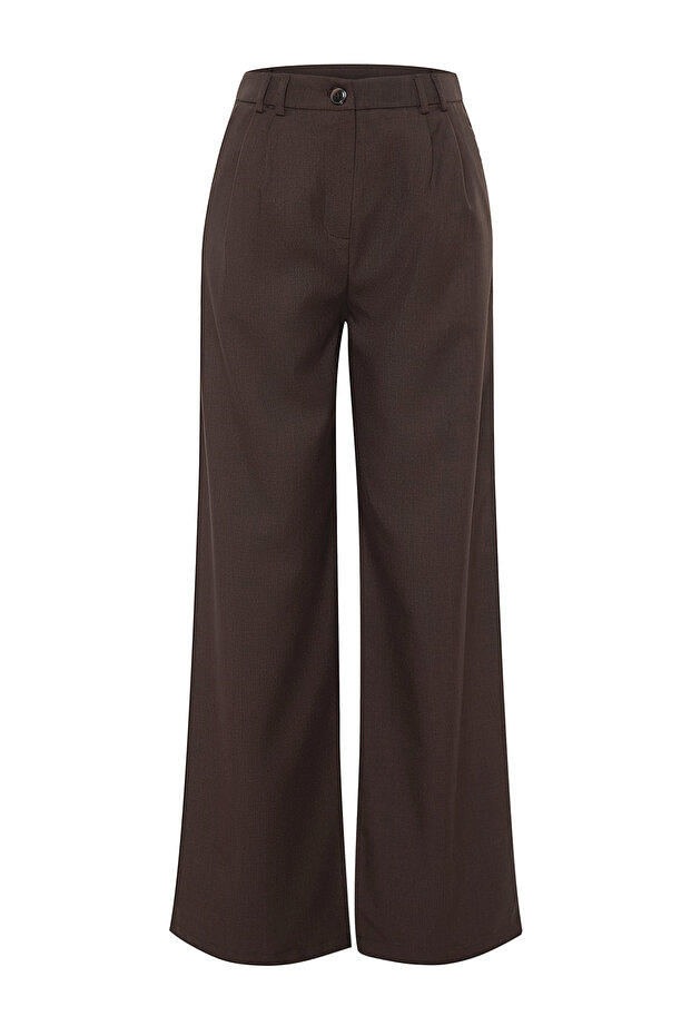 Koyu Kahverengi Wide Leg/Geniş Paça Palazzo Pilili Dokuma Kumaş Pantolon TWOAW22PL0475 - 8