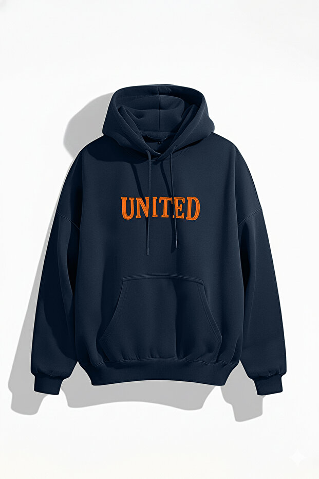 Büyük Beden Lacivert Oversize İçi Polar/Sıcak Tutan Nakışlı Sweatshirt TMNAW25AO00057 - 1