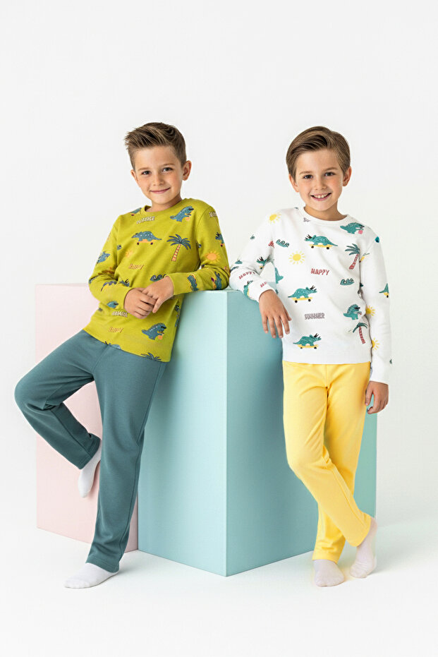 Çok Renkli Baskılı 4'lü Örme Erkek Çocuk Pijama Takımı TKDAW26PT00016 - 1