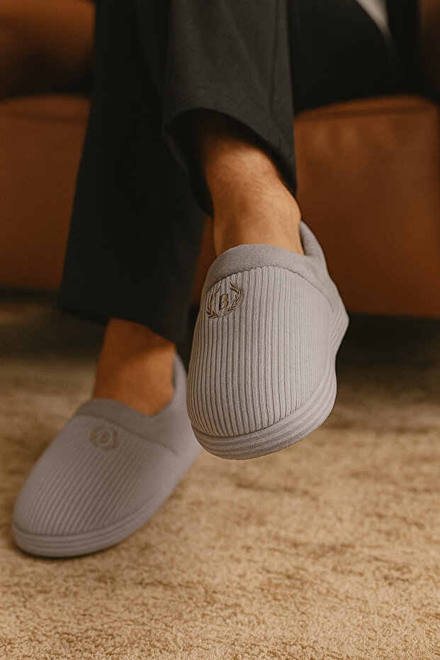 Gri Erkek Kadife Ev Ayakkabısı BYNDKDFBOT01 - 2