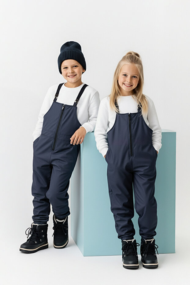 Indigo Düz Halter Yaka Regular Unisex Çocuk Yağmur Tulumu TKDAW26TU00001 - 1