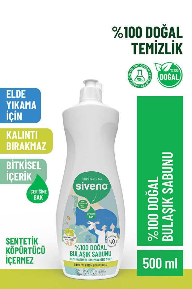 Siveno %100 Doğal Bulaşık Sabunu Bitkisel Elde Bulaşık Sabunu Nemlendirici Vegan 500 ml