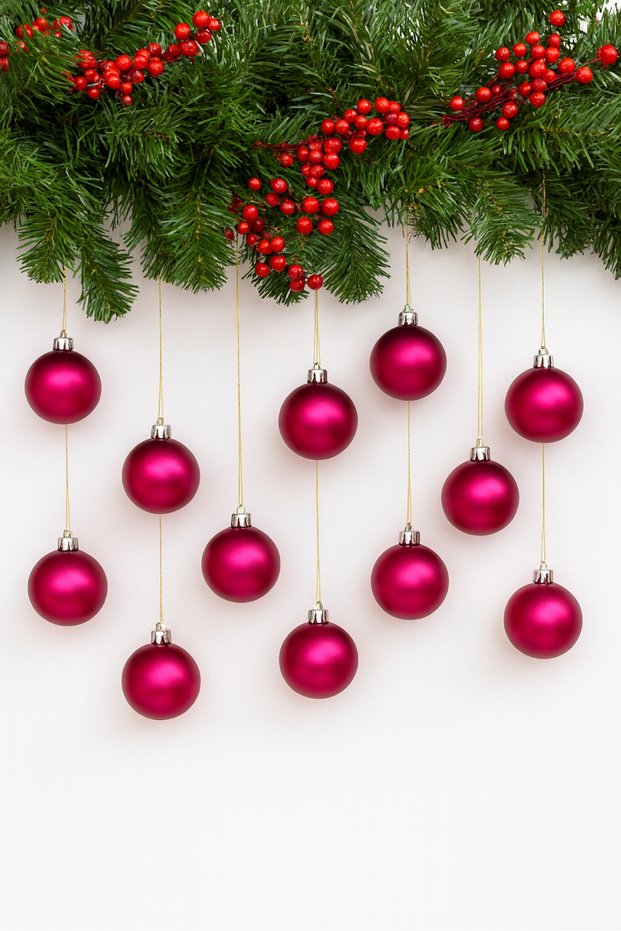 12Pcs Christmas Pine Tree Ball 4cm Fuchsia