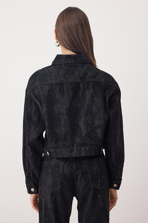 Siyah Süet Görünümlü Basic Denim Ceket TWOAW26CE00089 - 4