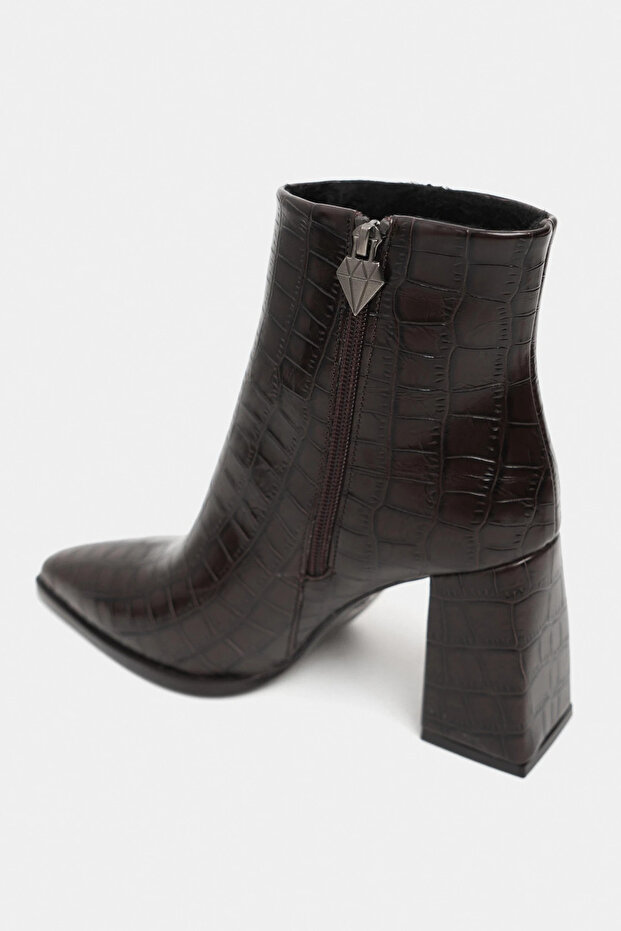 Dámské kozačky na podpatku Juanita Brown Patterned - Detailed Zip - 6