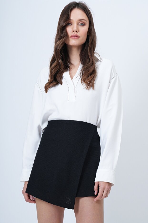 Black Wrap Cut Mini Short Skirt Alc-X14691