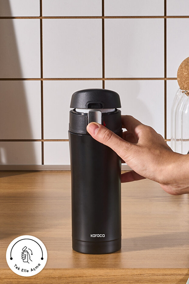 Pluton Çelik Sızdırmaz Termos 450 Ml Siyah - 3