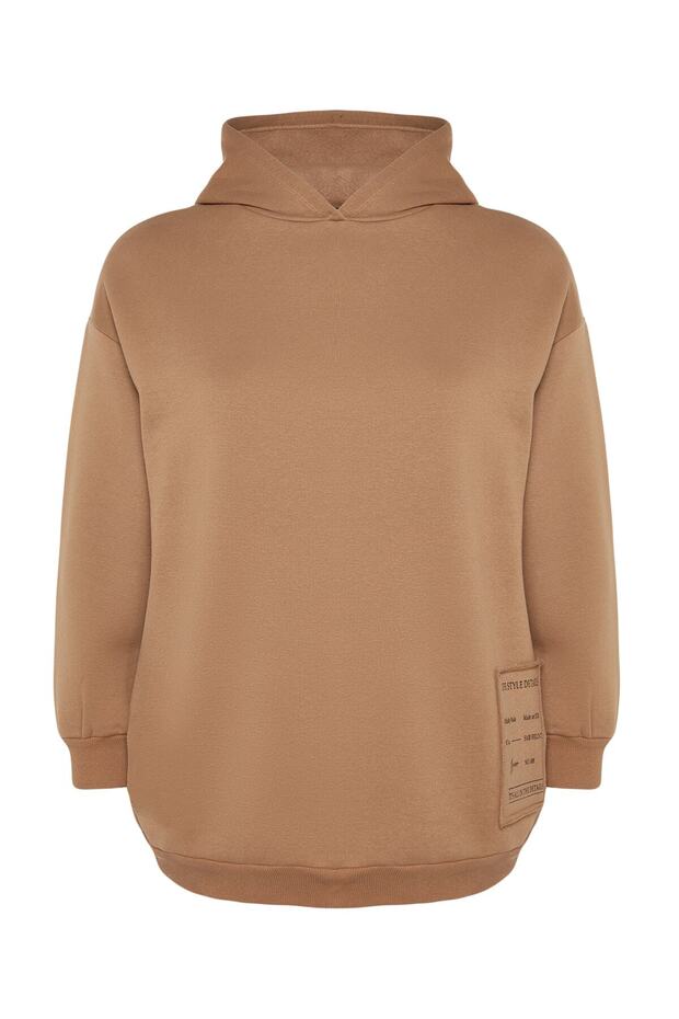 Vizon Nakış Detaylı Oversize/Bol Kesim Örme Büyük Beden Sweatshirt TBBAW24AO00018 - 6