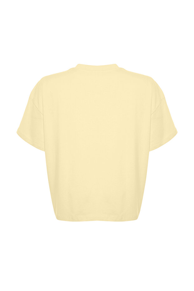 Sarı Yaka Ribanalı Geniş Kalıp Basic %100 Pamuk Örme T-shirt TBBSS23BF00017 - 6