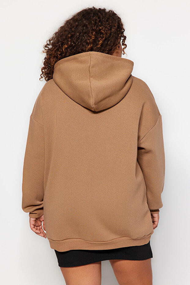 Vizon Nakış Detaylı Oversize/Bol Kesim Örme Büyük Beden Sweatshirt TBBAW24AO00018 - 5
