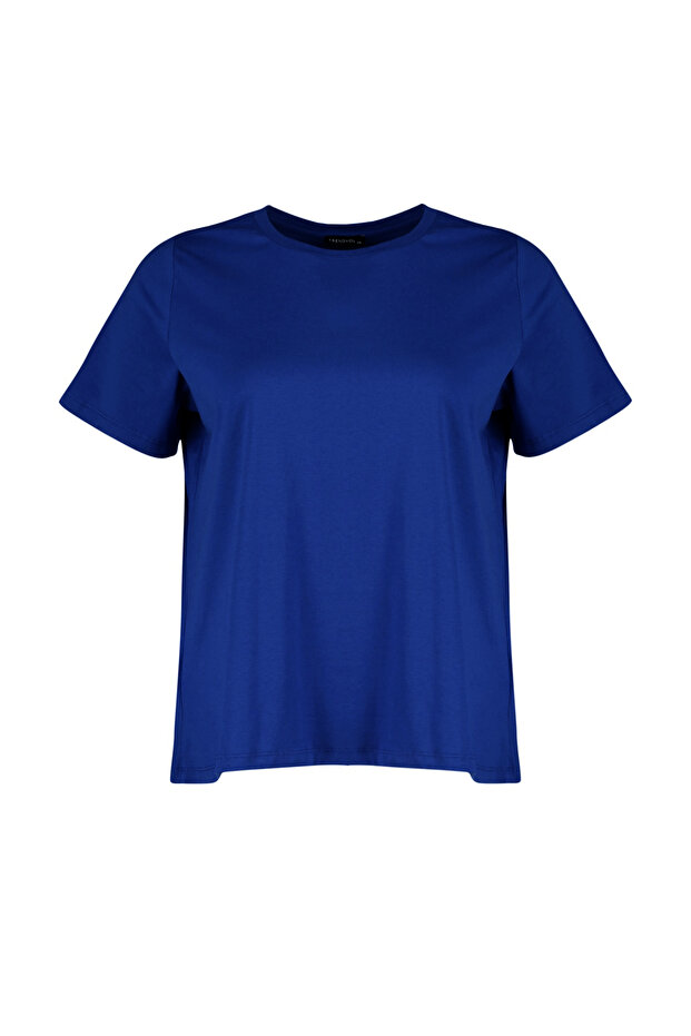 Saks Regular Fit Basic Bisiklet Yaka %100 Pamuk Örme Büyük Beden T-Shirt TBBSS22TS0733 - 5