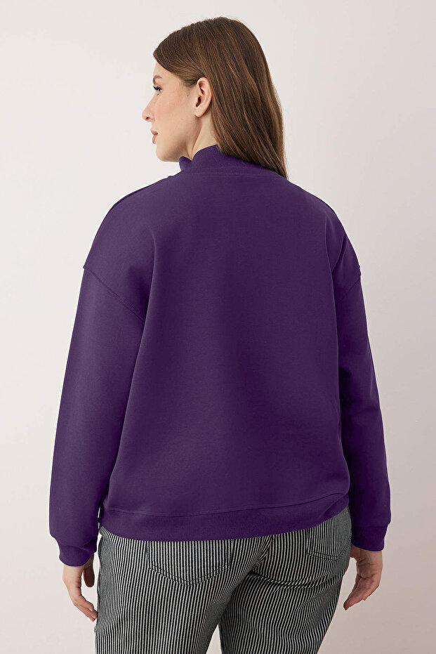 Mürdüm Yakası Fermuarlı Regular Büyük Beden Sweatshirt TBBAW26AO00019 - 5