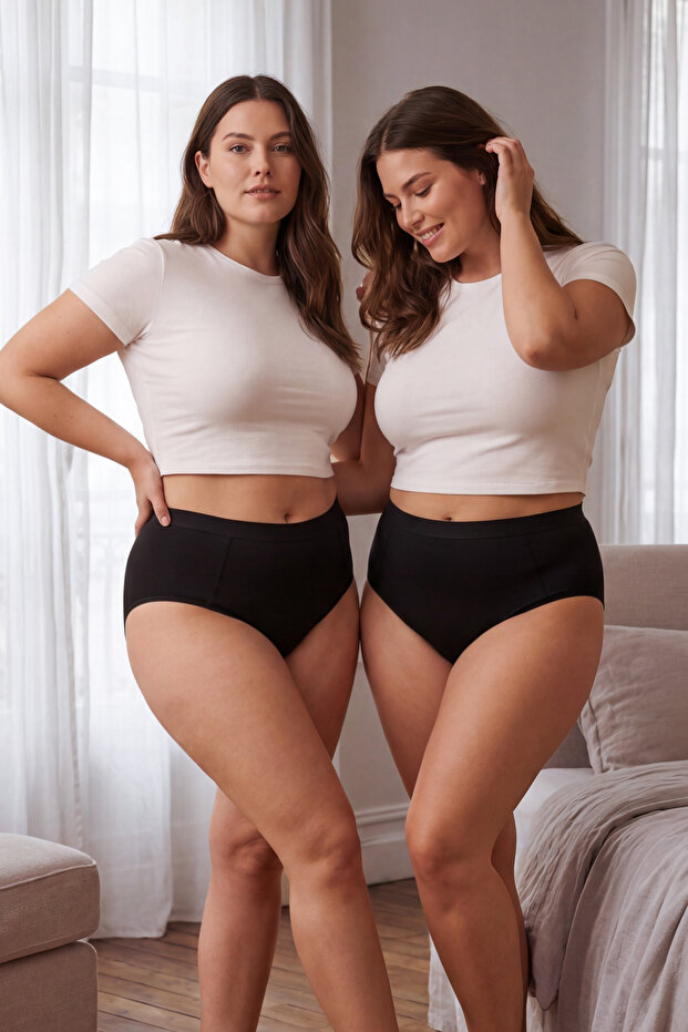 Black 2-Pack Cotton High Waist Knitted Recovery Classic Plus Size Panties Tbbss25Cm00001
