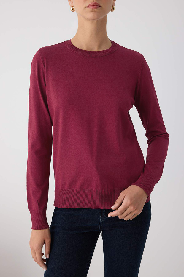 Wardrobe Essentials Bordo Merserize Görünümlü İnce Basic Triko Kazak | TWOAW26KZ00081 - 3