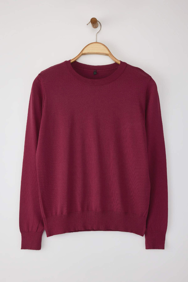 Wardrobe Essentials Bordo Merserize Görünümlü İnce Basic Triko Kazak | TWOAW26KZ00081 - 5