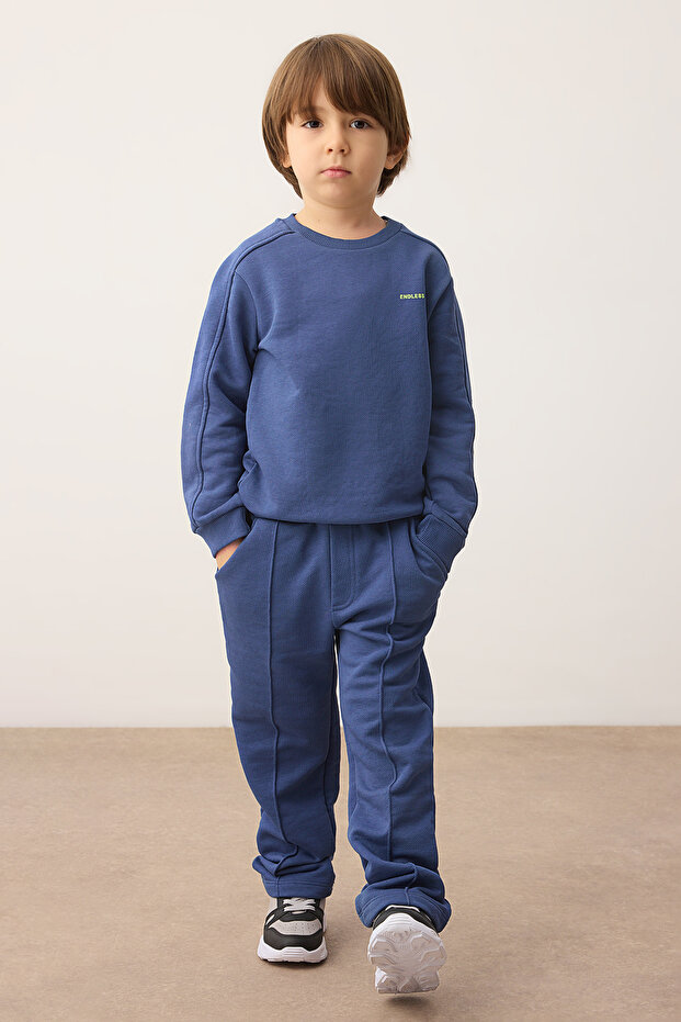 Petrol Pamuklu Düz Örme Unisex Çocuk Sweatshirt ve Eşofman Alt - Üst Takım TKDAW26AU00022 - 3