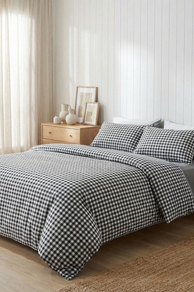 Çift Kişilik Pötikare Desenli Lastikli Çarşaflı Nevresim Takımı 200x220cm TPHSS25CKN00003 - 1
