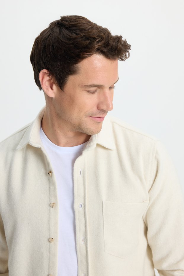 Men's Regular Fit Classic Cut Straight Pocket Ecru Lumberjack Shirt