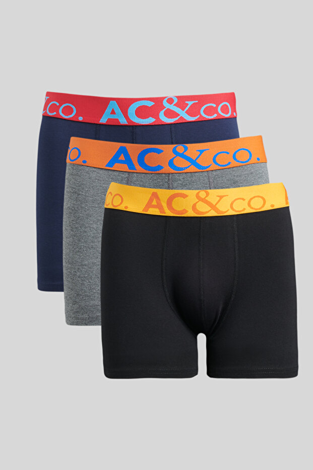 Erkek Premium Pamuklu Sıyah-lacı-antrasıt 3'lü Esnek Boxer Paketi (Damat Bohçası) Çeyiz Seti - 1