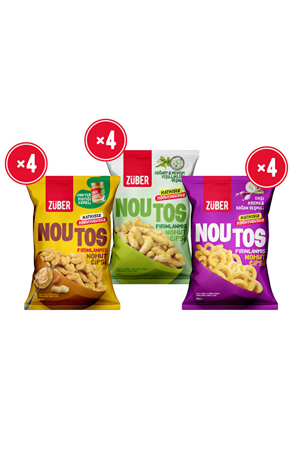 Züber Noutos Tanışma Paketi 55g x 12 Adet (%100 Yer Fıstığı, Yoğurt, Ekşi Krema)