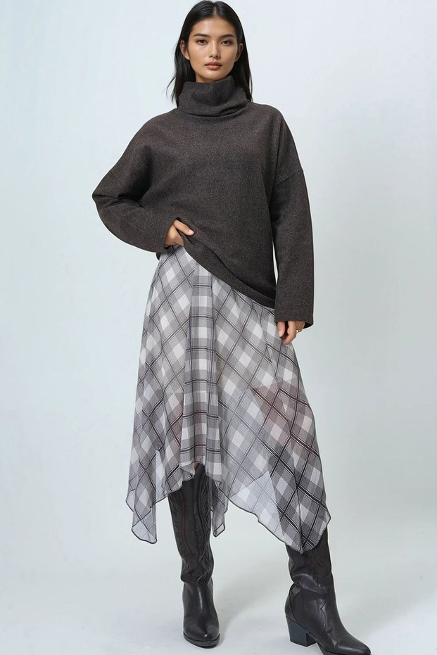 Women's Coffee Turtleneck Wide Cut Knitwear Blouse Alc-X14708