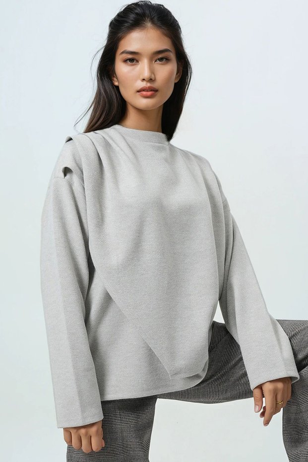 Women's Stone Crew Neck Wrap Cut Knitwear Blouse Alc-X14710