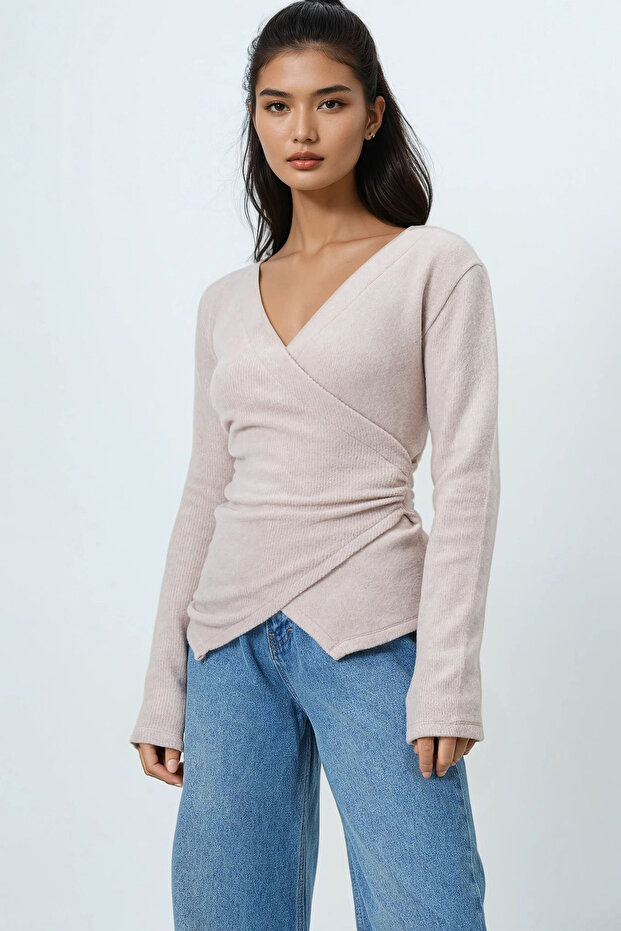 Women's Powder Double-Breasted Cut Drape Detailed Blouse Alc-X14707