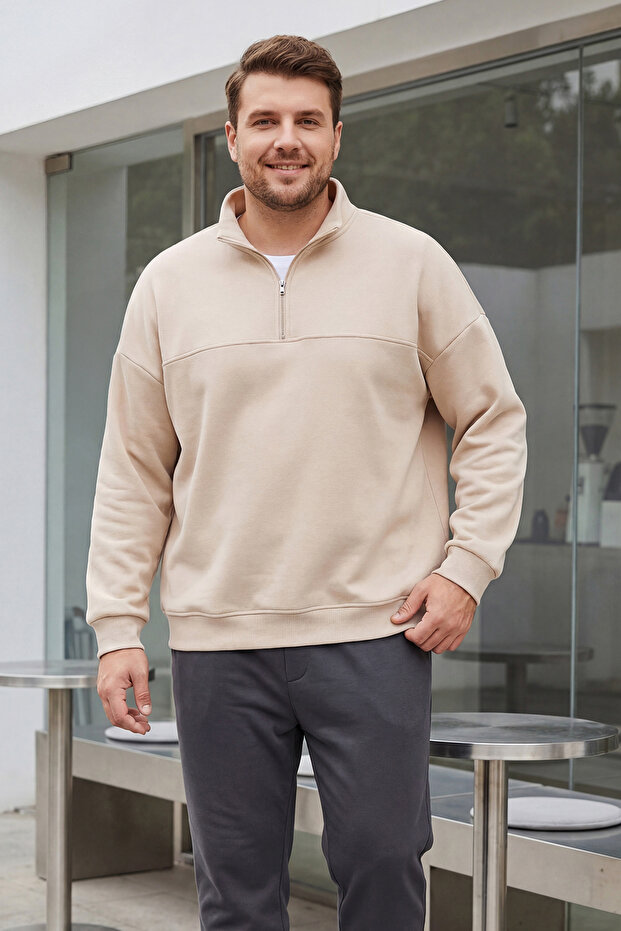 Bej Oversize Büyük Beden Sweatshirt TMNAW25AO00028 - 1