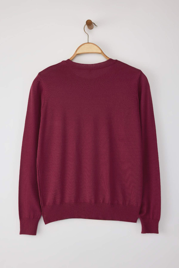 Wardrobe Essentials Bordo Merserize Görünümlü İnce Basic Triko Kazak | TWOAW26KZ00081 - 6
