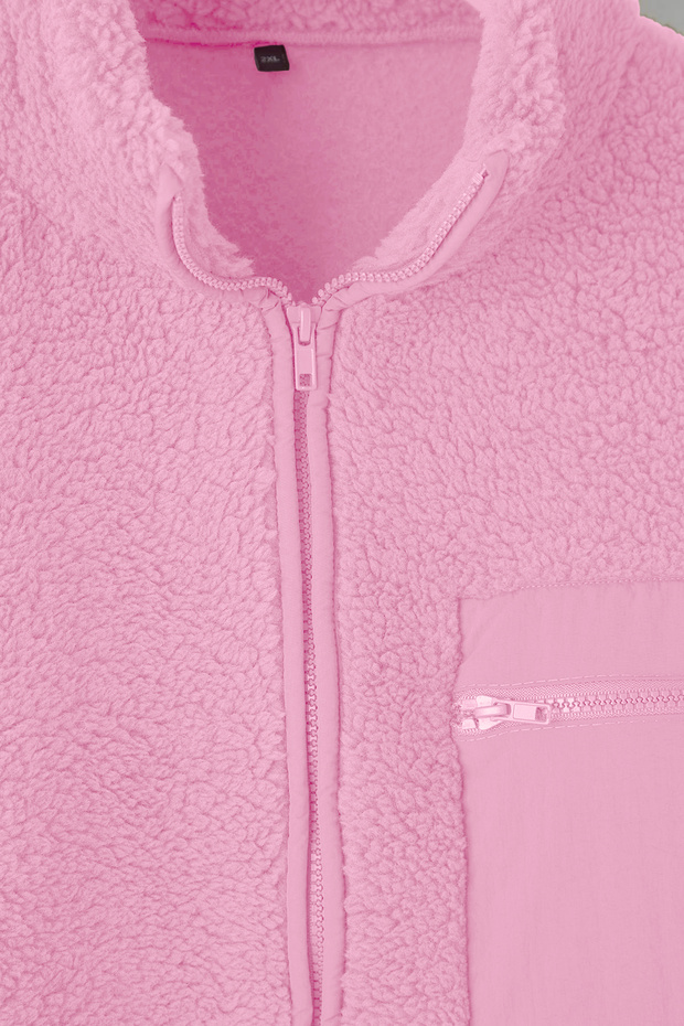 Winter Essentials Pembe Kalın Polar Fermuarlı Dik Yaka Cepli Örme Sweatshirt TBBAW26AO00022 - 4
