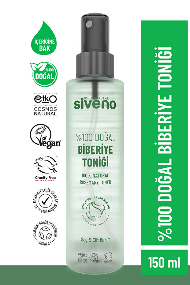 Siveno %100 Doğal Biberiye Suyu Saç Dökülmesi Karşıtı ve Hızlı Saç Uzatma Etkili Saç Toniği 150 ml