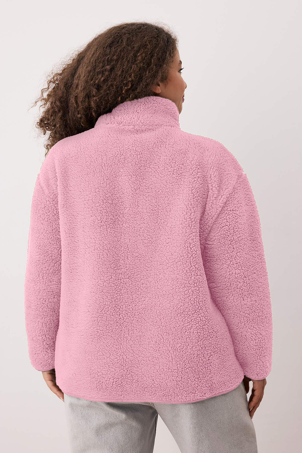 Winter Essentials Pembe Kalın Polar Fermuarlı Dik Yaka Cepli Örme Sweatshirt TBBAW26AO00022 - 5