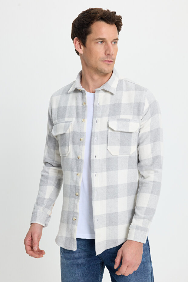 Men's Slim Fit Slim-Fitting Long-Sleeved Flap Double-Pocket Plaid Winter Lumberjack Shirt