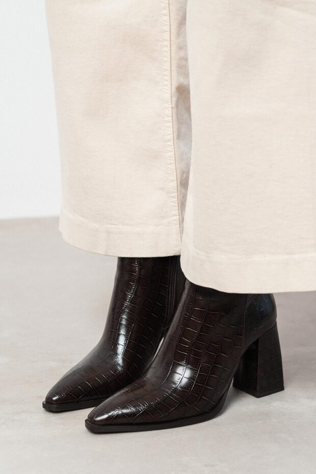 Dámské kozačky na podpatku Juanita Brown Patterned - Detailed Zip - 3