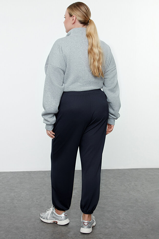Indigo Loose Jogger Dökümlü Yumuşak Tuşeli Örme Büyük Beden Eşofman Altı TBBAW25AJ00003 - 6