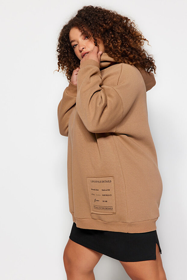 Vizon Nakış Detaylı Oversize/Bol Kesim Örme Büyük Beden Sweatshirt TBBAW24AO00018 - 1