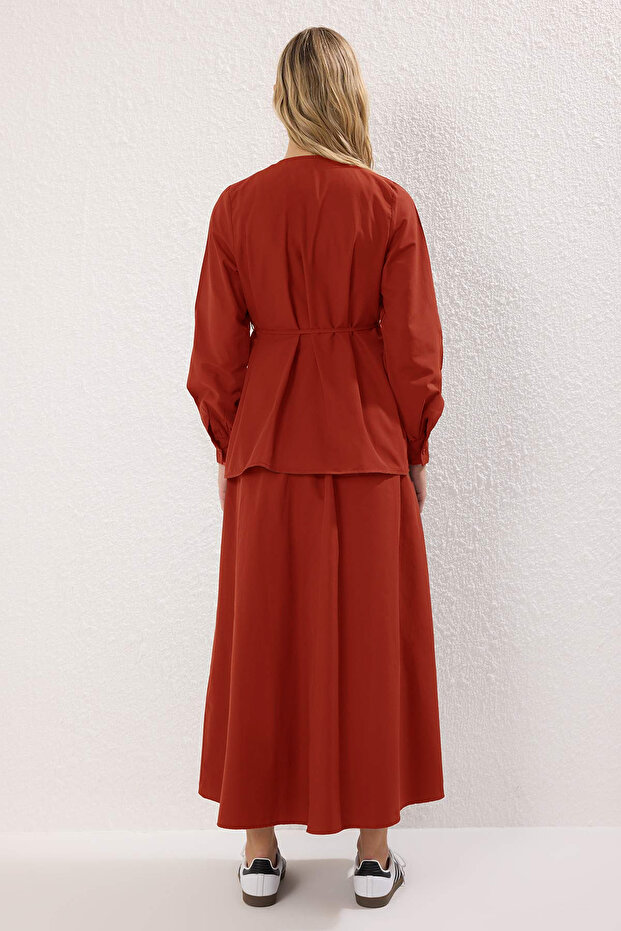 Koyu Kırmızı Terrycotton Kumaş Dokuma Alt - Üst Takım TCTSS25US00051 - 4