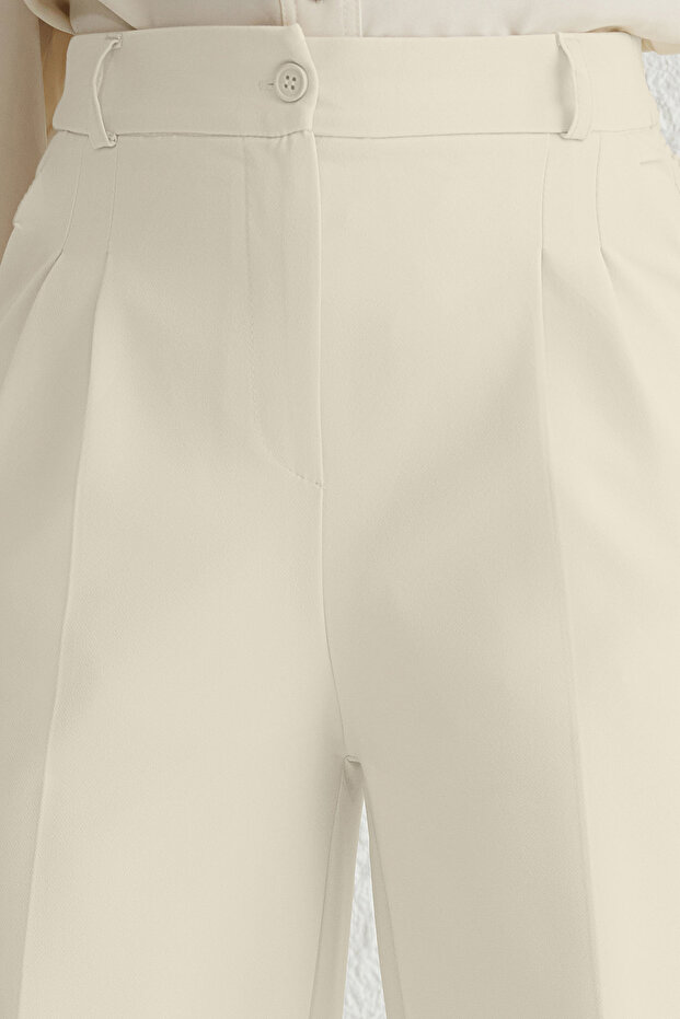 بنطلون منسوج واسع الساق/واسع الساق من Ecru TWOAW25PL00109 Palazzo - 5