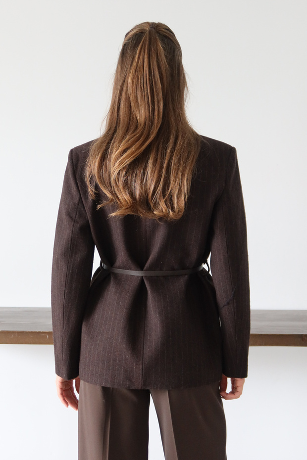 Hnědý pruhovaný tkaný blejzr s páskem TWOAW26BC00072 - 7