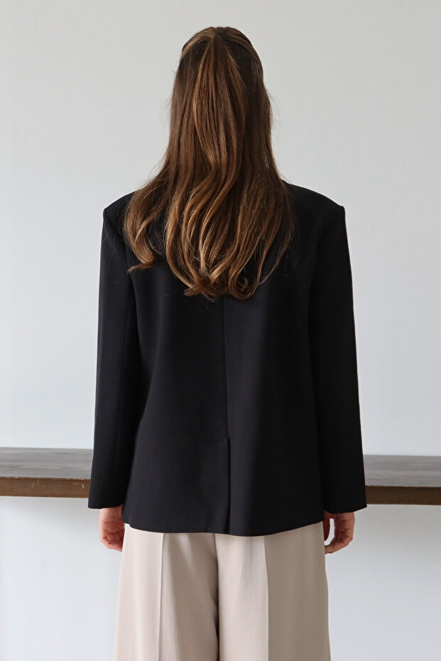 Siyah Normal/Regular Kalıp Dokuma Blazer Ceket TWOAW26BC00040 - 4