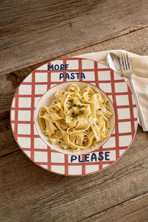 More Pasta Pls Desenli Porselen Makarna Tabağı TPHAW26TBK00077 - 1
